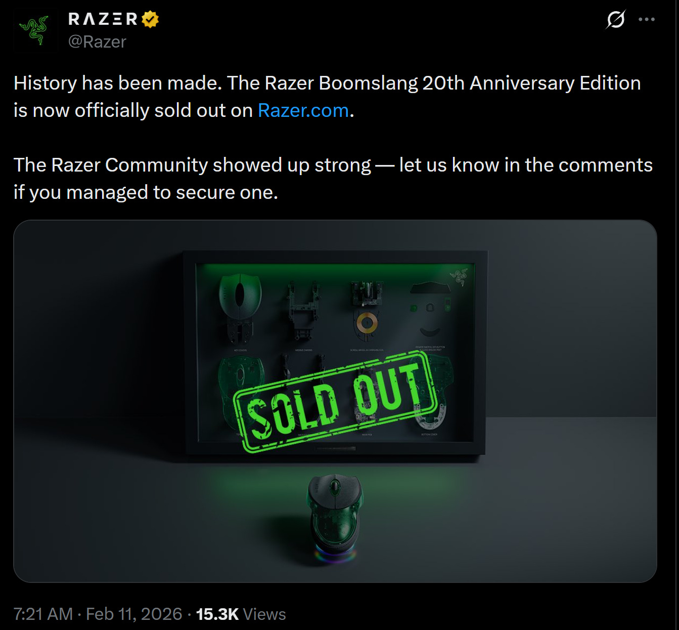 Razer Boomslang mouse sold out