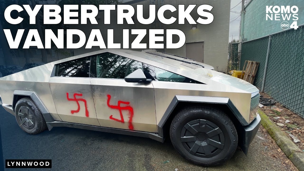 Cybertrucks vandalized with swastikas and anti-Musk messages at Lynnwood  Tesla dealership