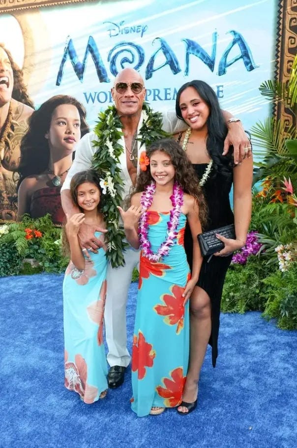 Dwayne Johnson's daughters made a rare red carpet appearance, and their  coordinated Moana-inspired outfits stole the show