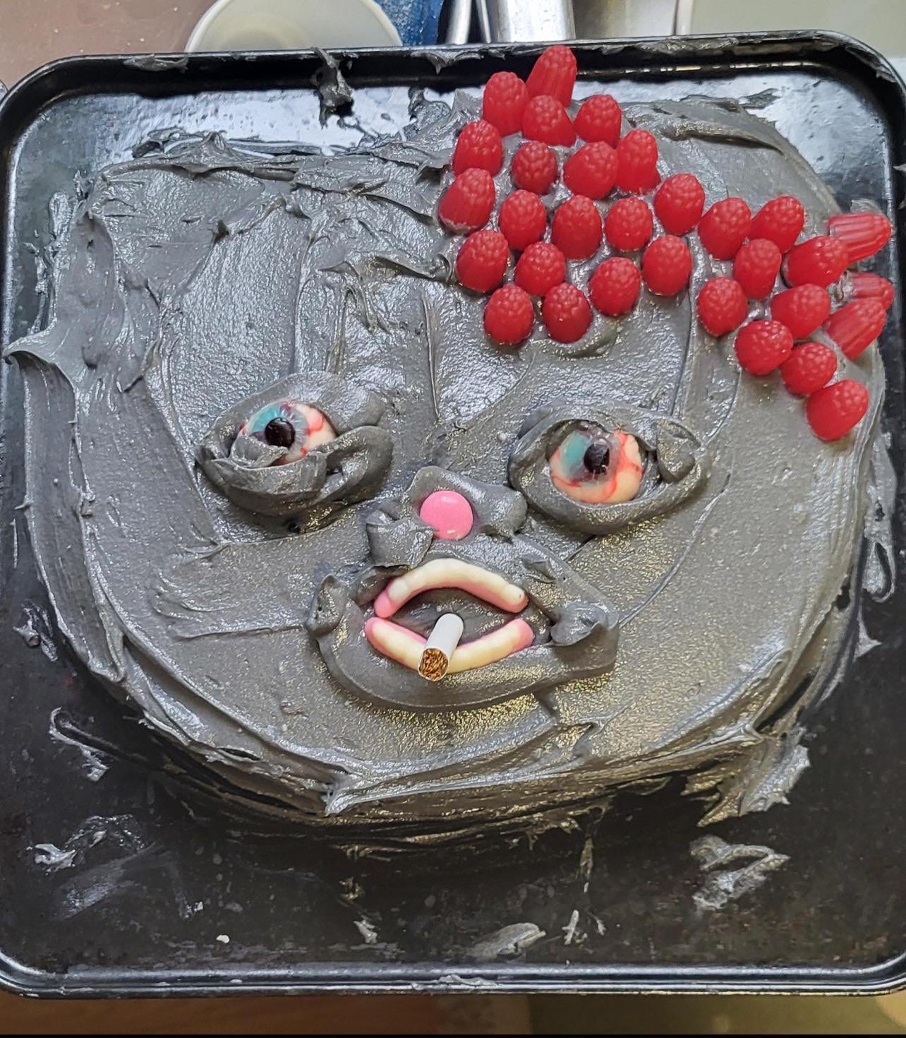 Found this in r/nystateofmind, thought you all might enjoy😂“it's my gf  bday and I made her a cake. My first try , thoughts?” Was the original tag  : r/StupidFood