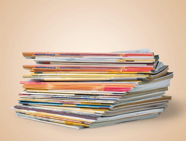Revistas empilhadas sobre fundo claro, vista de perto | Foto Premium