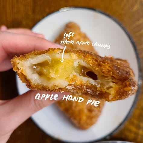 Honeymoon Chicken apple hand pie, pecan hand pie