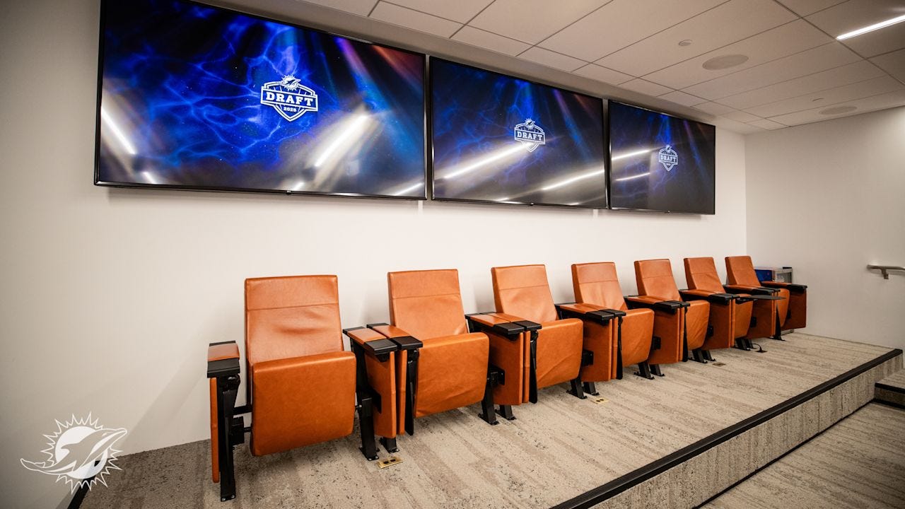 The Miami Dolphins War Room before the 2025 NFL Draft, Thursday, Apr. 24, 2025, in Miami Gardens, Fla. (Tomas Diniz Santos/Miami Dolphins) The Miami Dolphins War Room before the 2025 NFL Draft, Thursday, Apr. 24, 2025, in Miami Gardens, Fla. (Tomas Diniz Santos/Miami Dolphins)