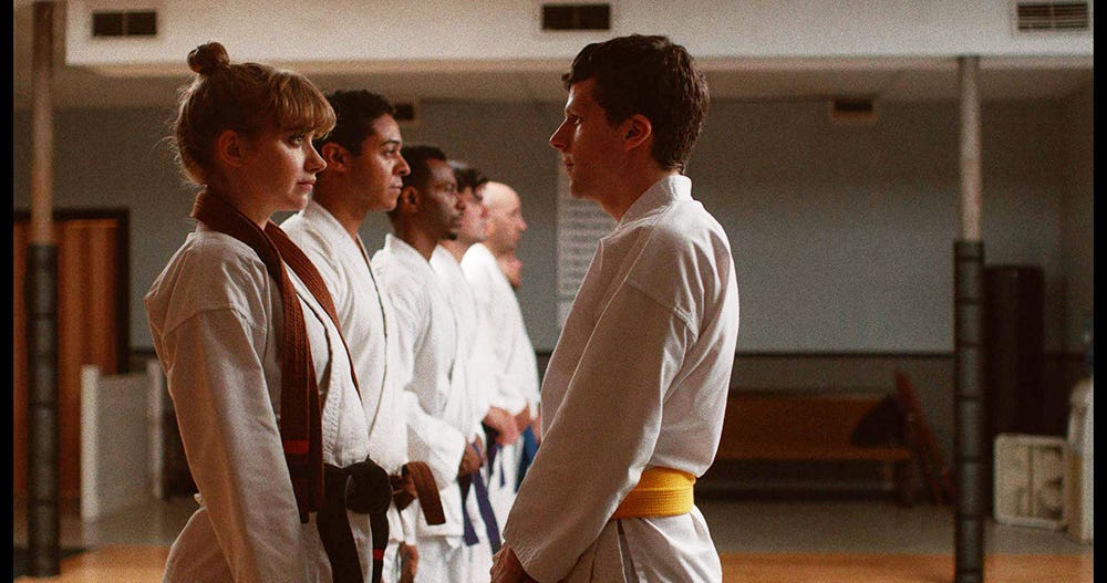 Imogen Poots, left, and Jesse Eisenberg, right, in The Art of Self-Defense (Bleecker Street Media) Imogen Poots, left, and Jesse Eisenberg, right, in The Art of Self-Defense (Bleecker Street Media)