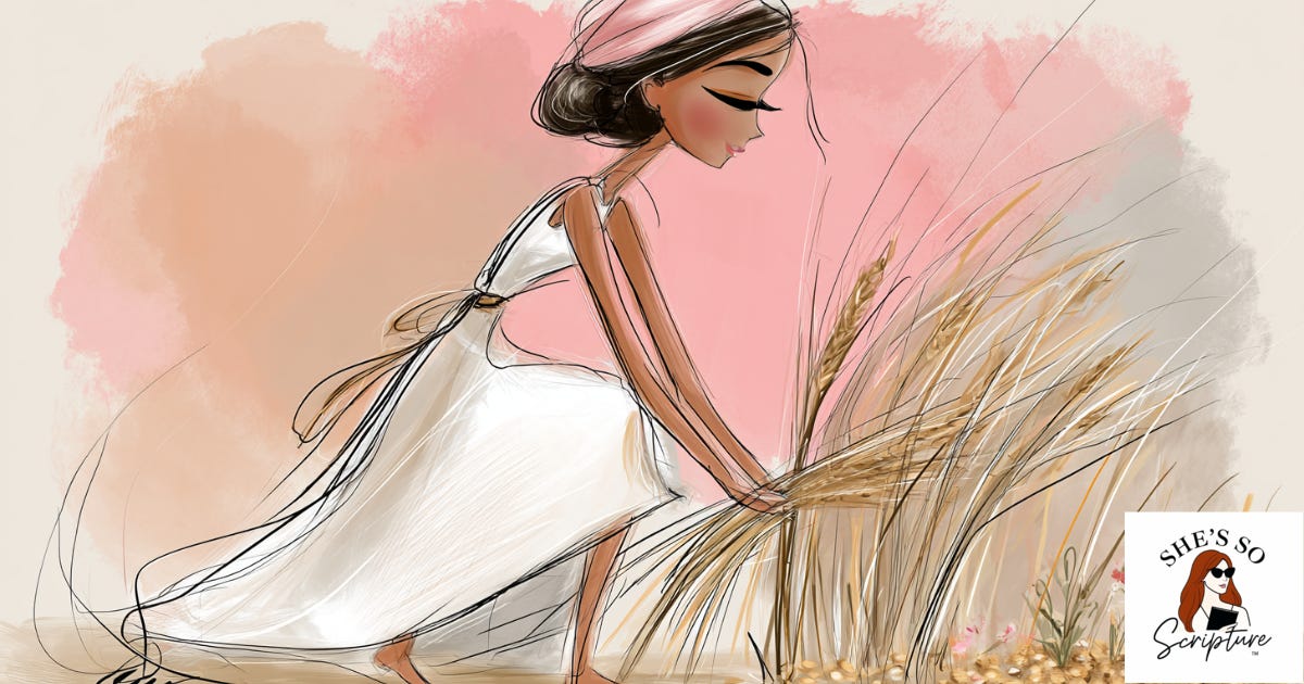 illustrated woman picking up wheat in a field illustrated woman picking up wheat in a field