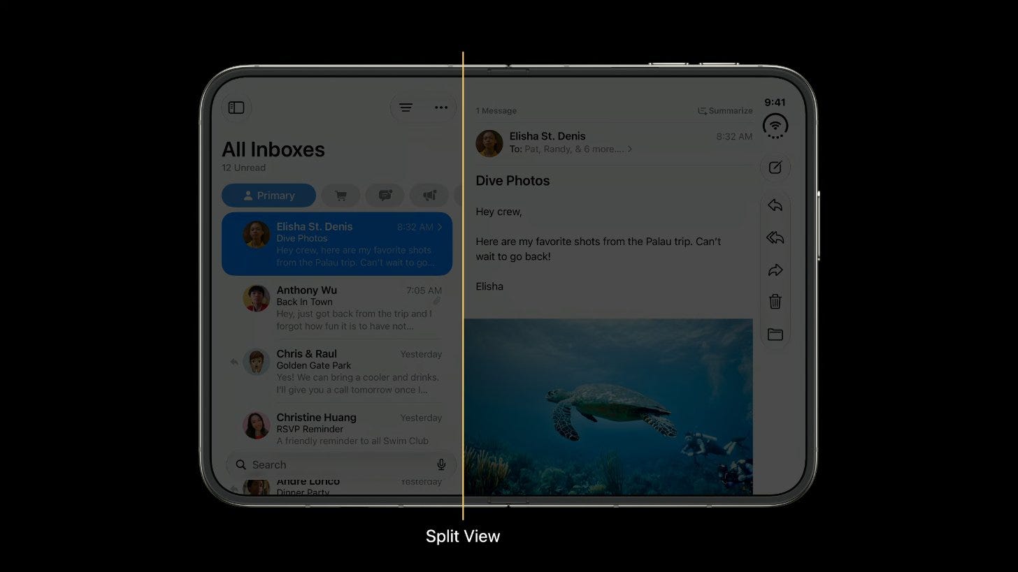 Mail on the open Duo in split view