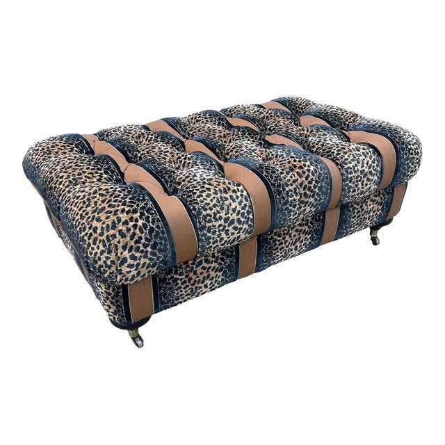 Custom Lee Industries Leoard Print Ottoman on Casters For Sale