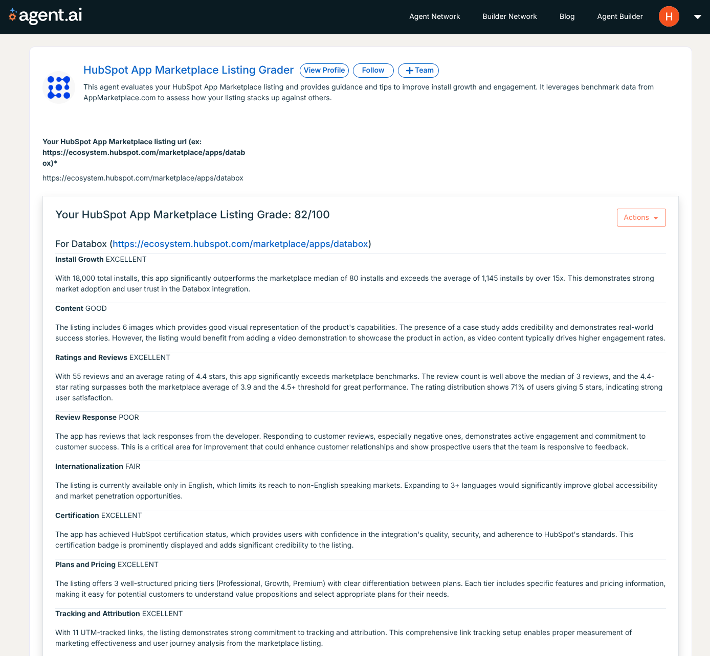 Listing grader results