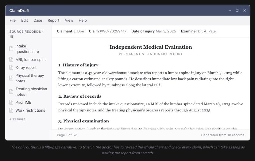 Workers-comp medical report before design.