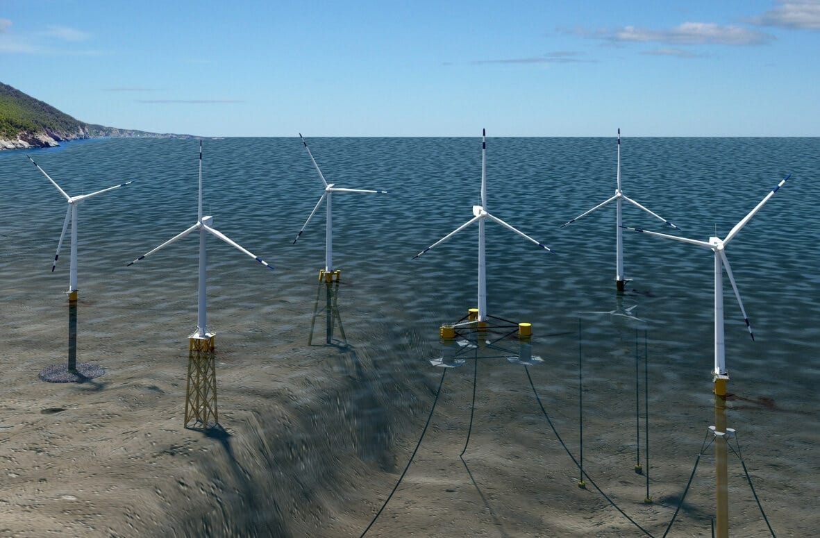 Realistic computer illustration of various fixed wind turbine anchoring techniques. Realistic computer illustration of various fixed wind turbine anchoring techniques.