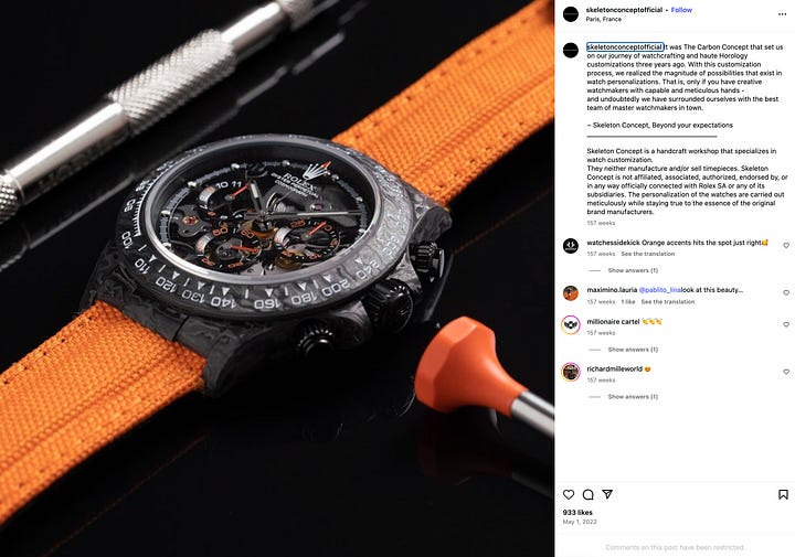 Rolex Skeleton Concept Rolex Rolex Daytona Loud Luxury Cryptocurrency Antonio Brown Athlete watches luxury luxury watches luxury goods consumer luxury consumer luxury lifestyle Rolex watch Patek Philippe New Money