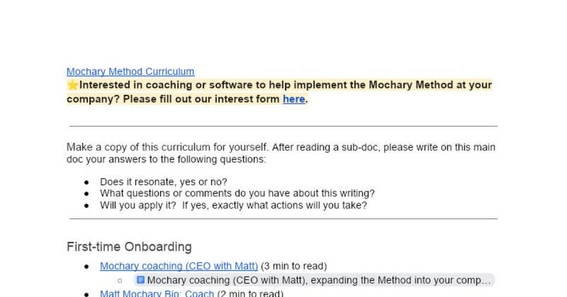 Mochary Method Curriculum | Matt Given