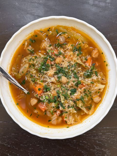 Nourishing Cabbage Chickpea Soup with Herbs and Parmesan