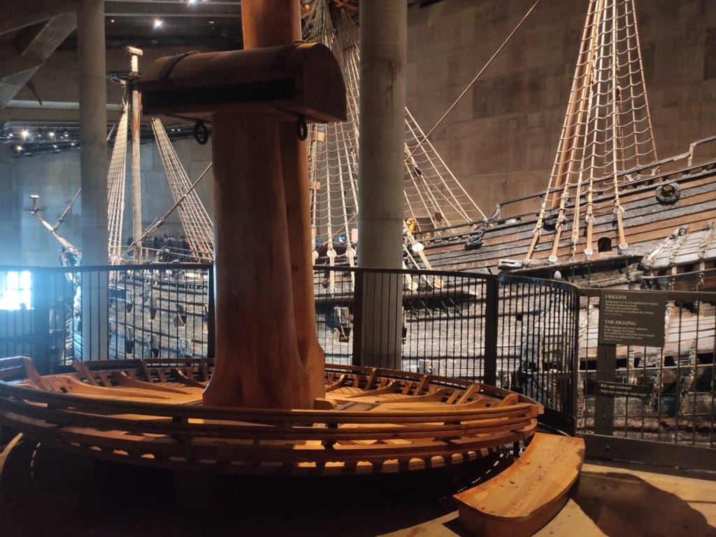 A reproduction of the crow's nest overlooking the ship