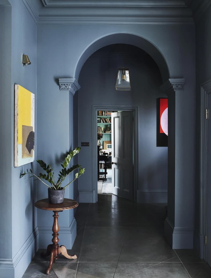 double drenched period hallway in tones of blue double drenched period hallway in tones of blue