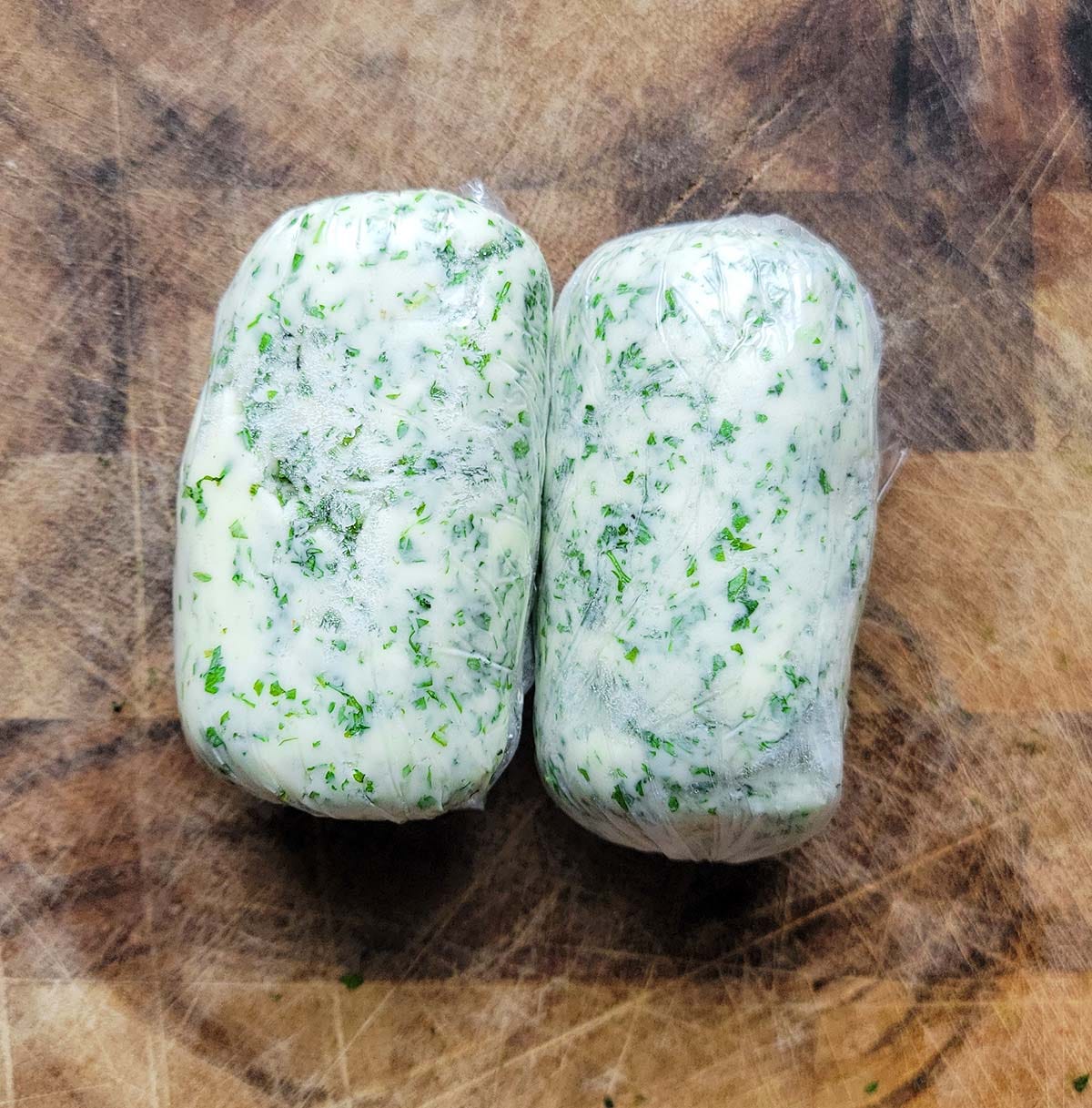 Chervil bubtter wrapped up and ready to freeze.