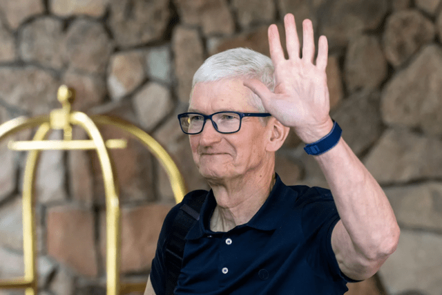 Apple CEO Tim Cook first attended the Sun Valley Conference in 2012 and has been a consistent attendee ever since, save for a few years during the COVID-19 pandemic. DAVID PAUL MORRIS—BLOOMBERG/GETTY IMAGES