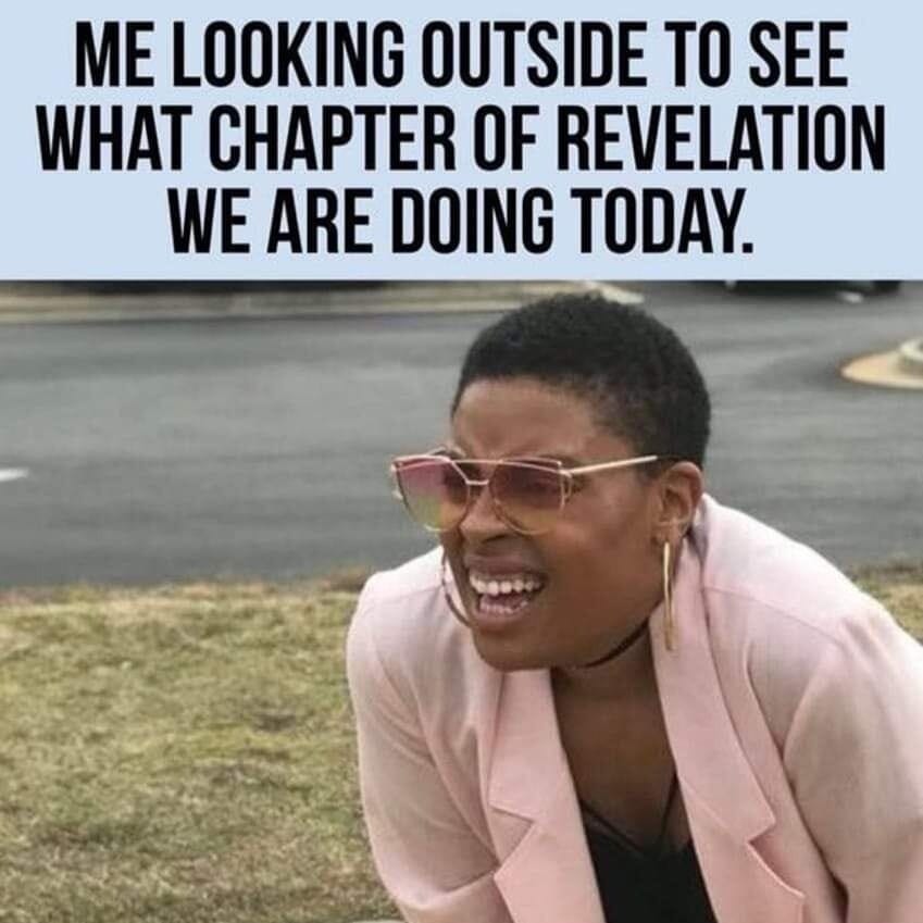 ME LOOKING OUTSIDE TO SEE WHAT CHAPTER OF REVELATION WE ARE DOING TODAY. -  iFunny