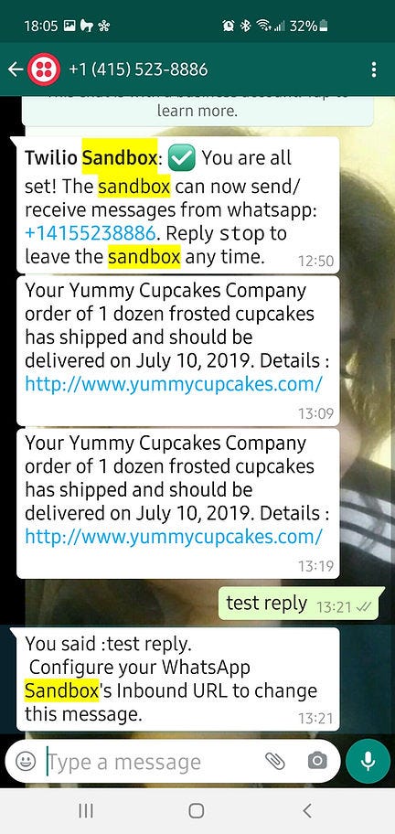 Testing whatsapp messaging using API.