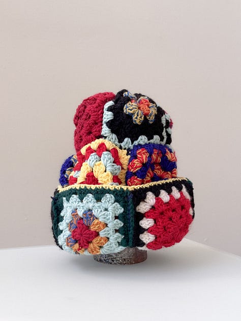Red mixed granny crochet patchwork beanie
