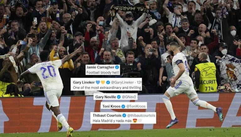 Football World Reacts After Real Madrid's Epic Comeback Vs Man City To  Reach UCL Final