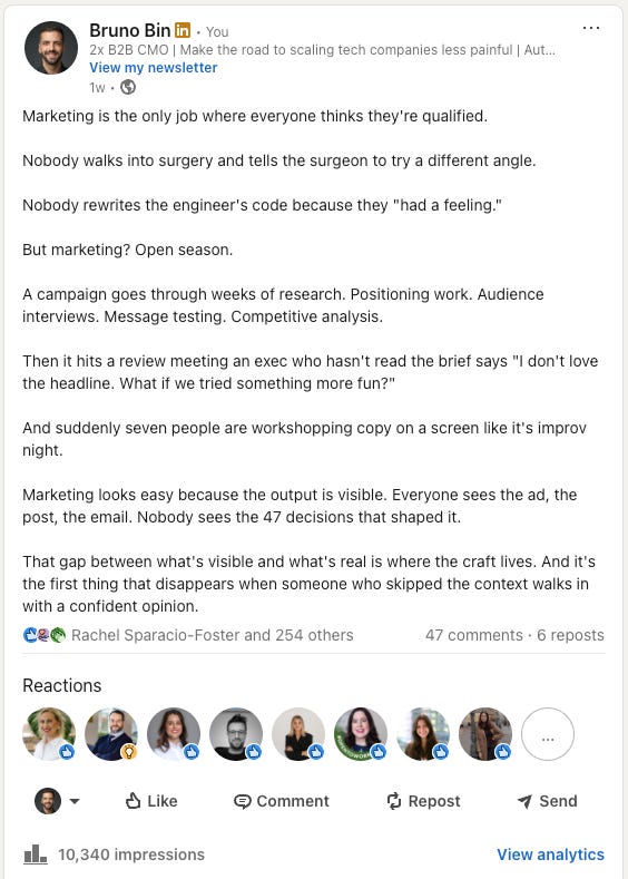 LinkedIn post on marketing open season LinkedIn post on marketing open season