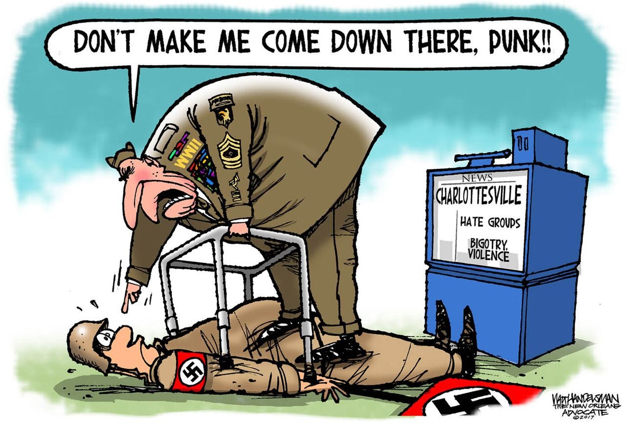 Political cartoon U.S. Charlottesville WWII veterans Nazi | The Week