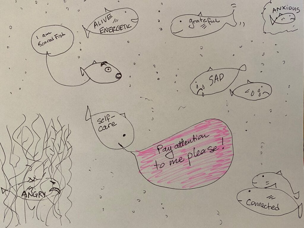 Mama's drawing of her emotions as fish