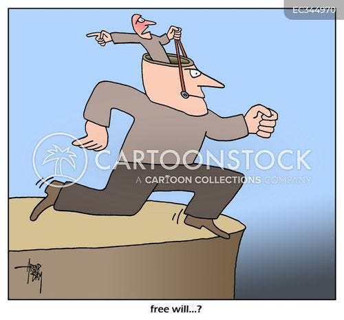 free will cartoon with determinism and the caption free will by Arend Van Dam