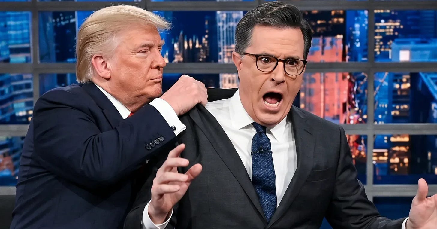 Donald Trump Throws Stephen Colbert In The Trash In Brutal AI Parody Video - Cosmic Book News Donald Trump Throws Stephen Colbert In The Trash In Brutal AI Parody Video - Cosmic Book News