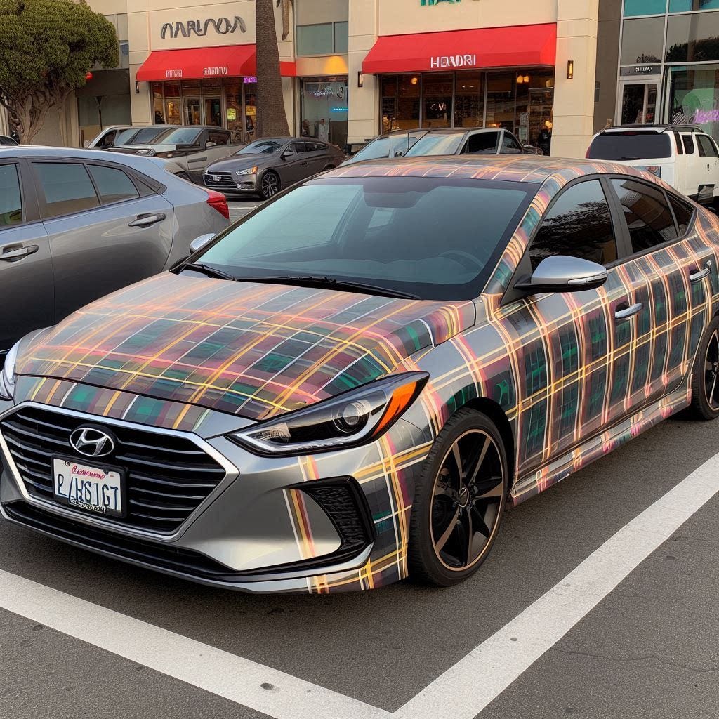 a hyundai elantra with a plaid paint job