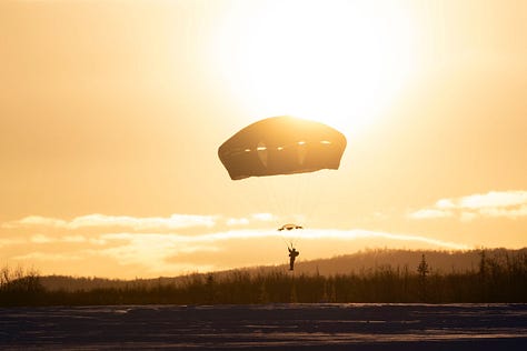 Soldiers assigned to the 2nd Infantry Brigade Combat Team (Airborne), 11th Airborne Division, also known as "Arctic Angels," recently conducted jumps from a Marine Corps KC-130J Super Hercules during airborne operations at Joint Base Elmendorf-Richardson, Alaska.