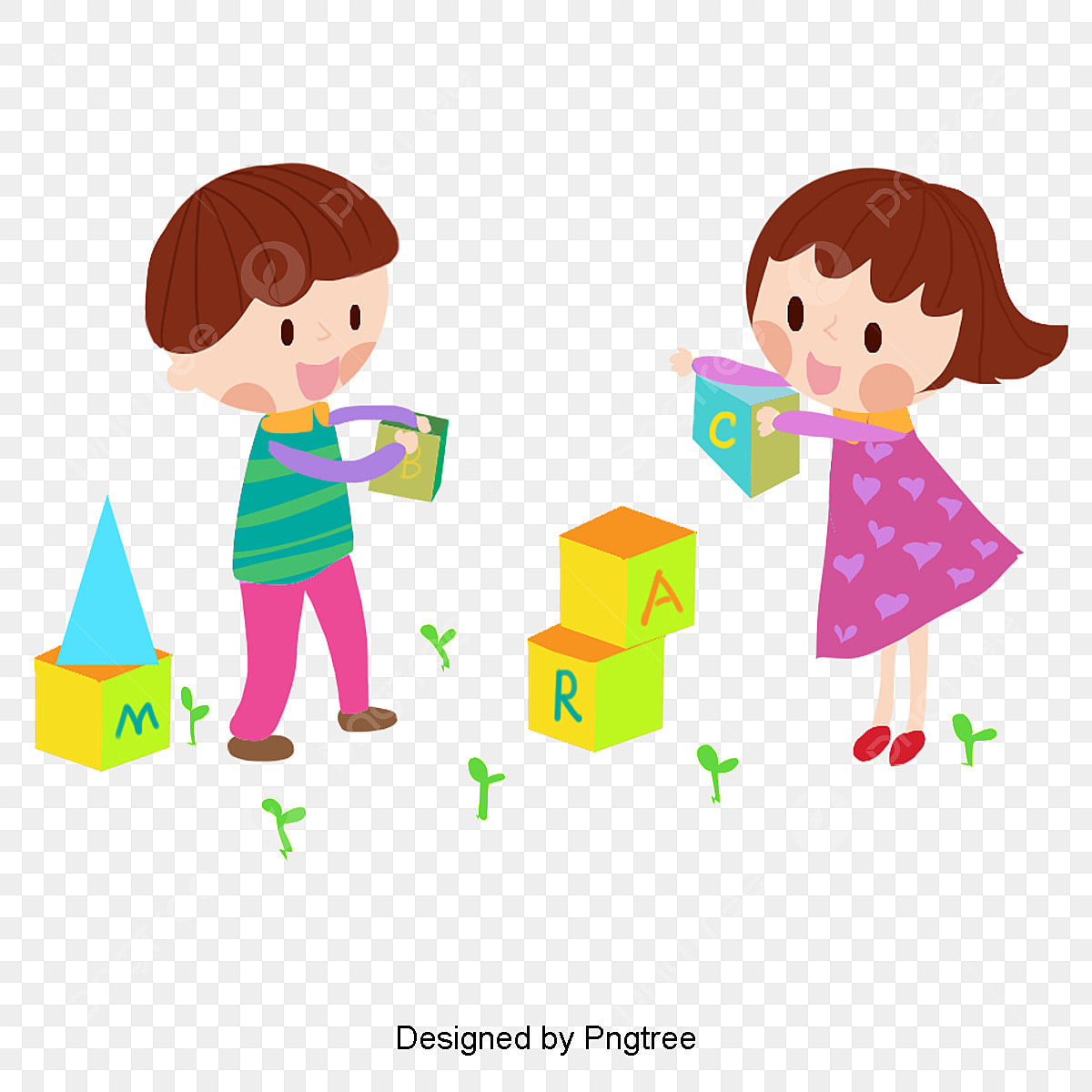 Kids Playing With Blocks Clip Art