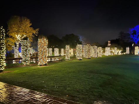 Images of holiday lights at Filoli