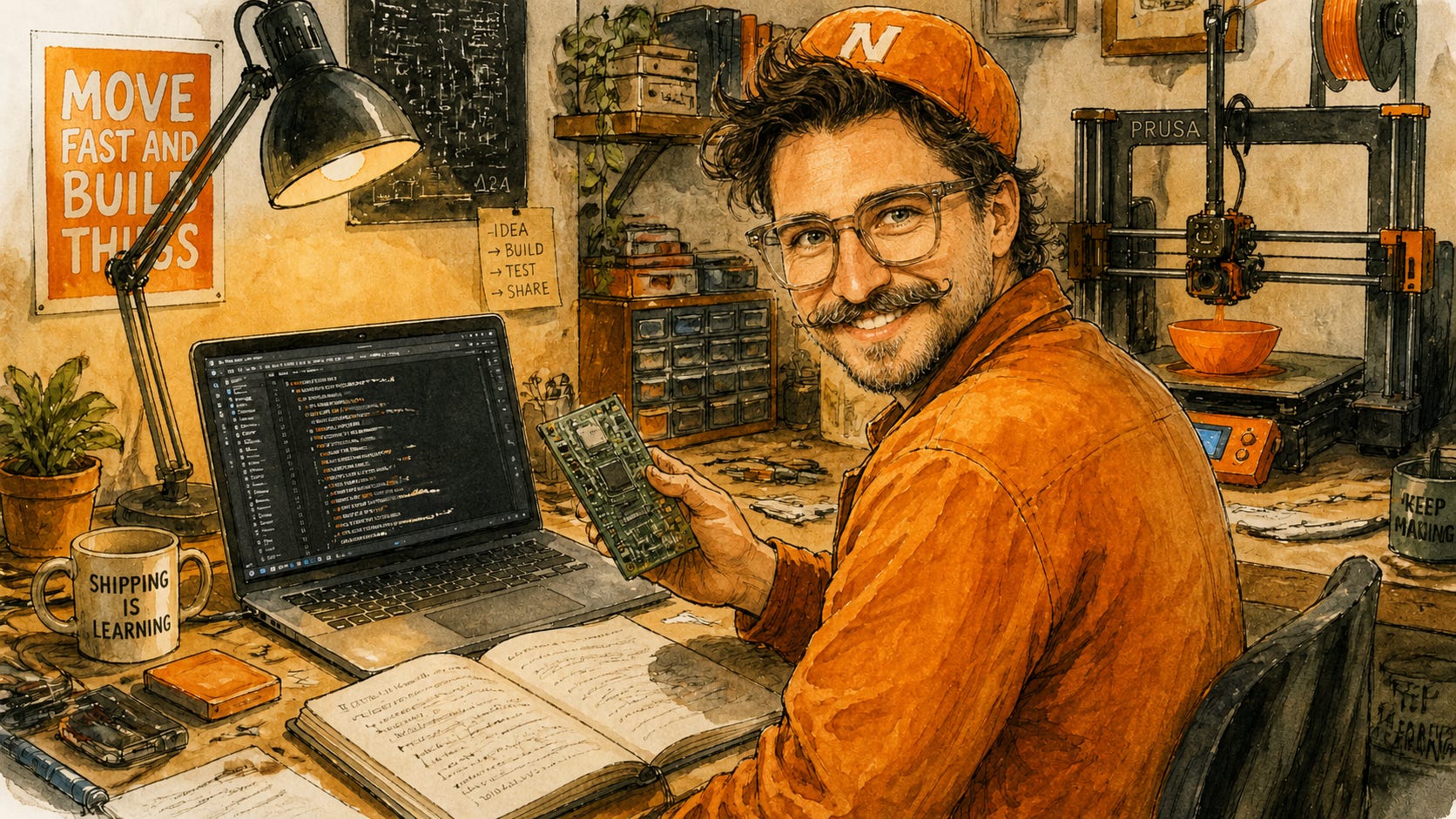 Nicholas working at an AI-augmented hardware workbench