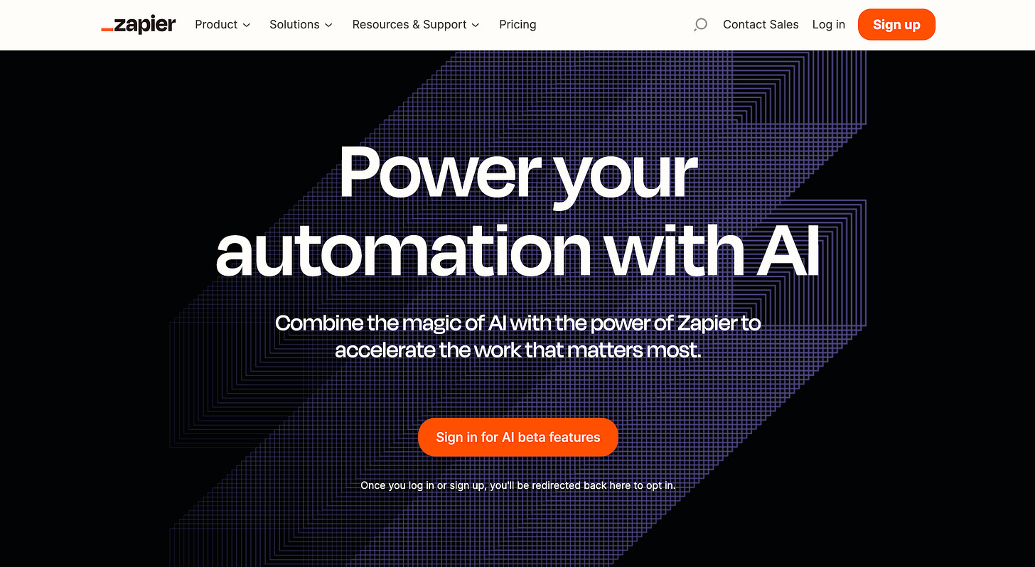 View of the different zapier features