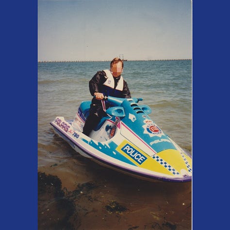 A series of photographs of a jet ski liveried in Essex Police markings.