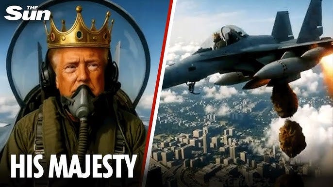 Moment Trump dumps BROWN SLUDGE on crowd from plane as he mocks ‘No Kings’  protesters with AI video