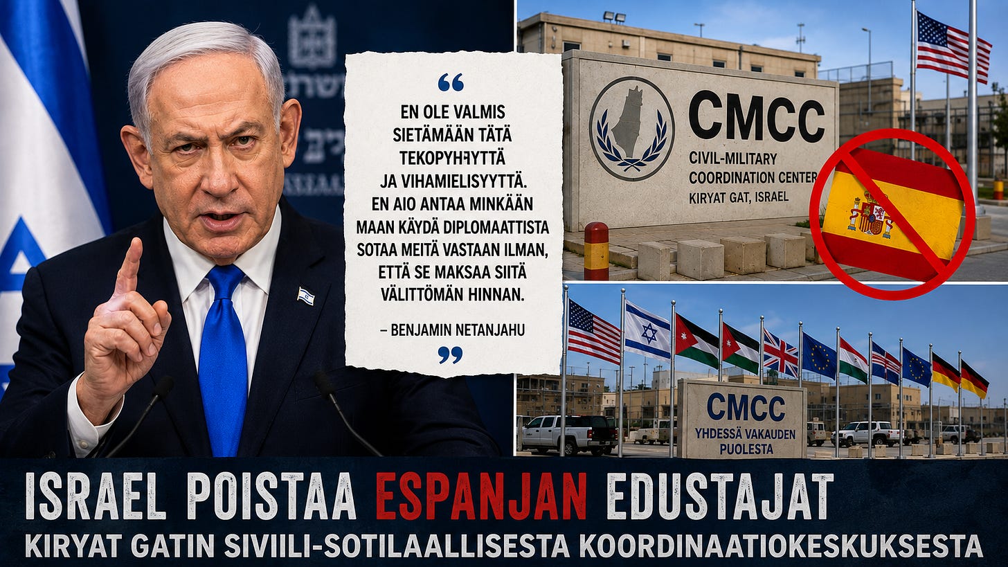 Päätös liittyy Espanjan sosialistisen hallituksen toistuviin Israel-vastaisiin kannanottoihin ja Euroopan rajaturvallisuuden heikentämiseen.