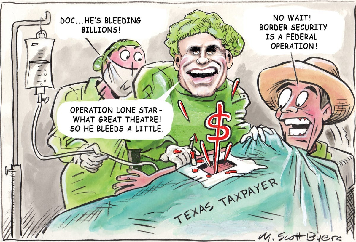 Editorial cartoon, May 8, 2022 : Operation Lone Star