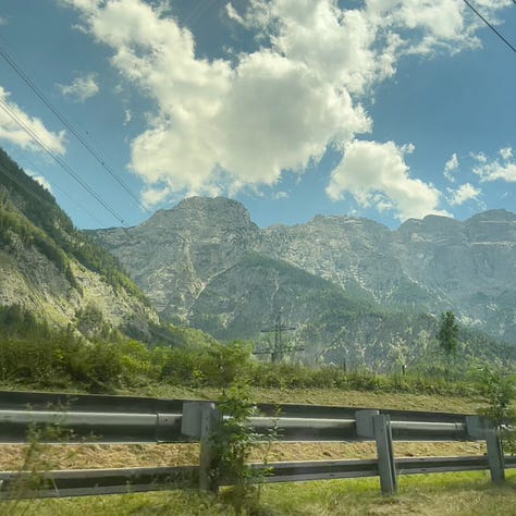 scenic photos of scenery through the train in Slovenia and Austria
