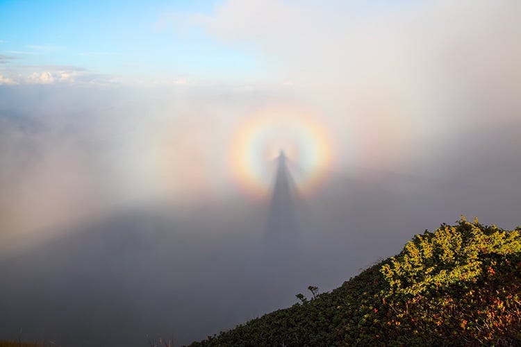 Brocken Spectre in the Mountains With Sun Glory Rings