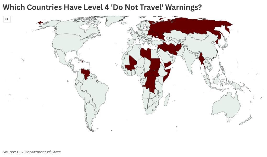 Map Shows Countries Where Americans Advised Not To Travel - Newsweek
