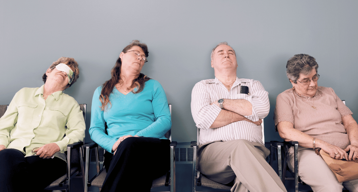 Waiting room with exhausted people Waiting room with exhausted people
