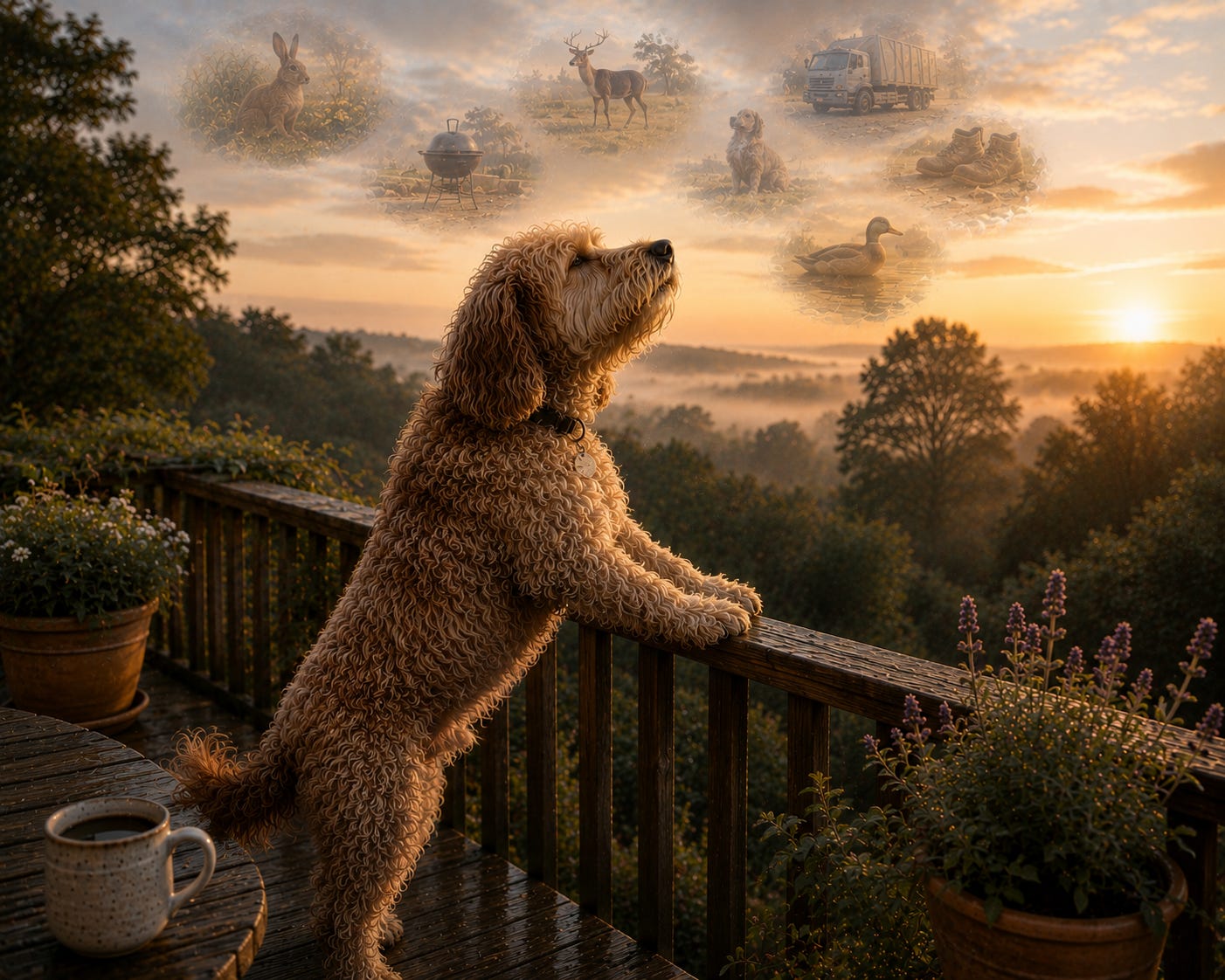 Morning mist and memories on the deck