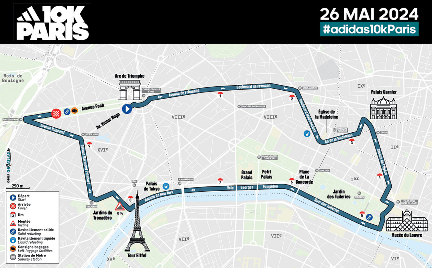 The 2024 Adidas 10K Paris course.