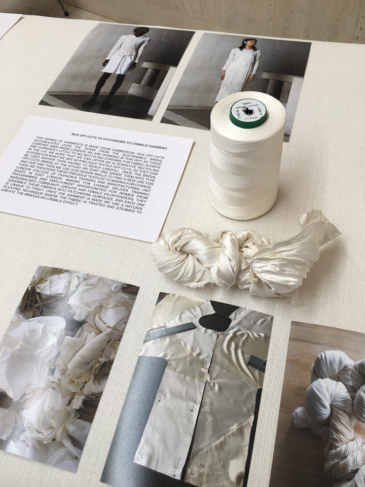 Photos show garments from the Phoebe English studio using offcuts of lace and silk.
