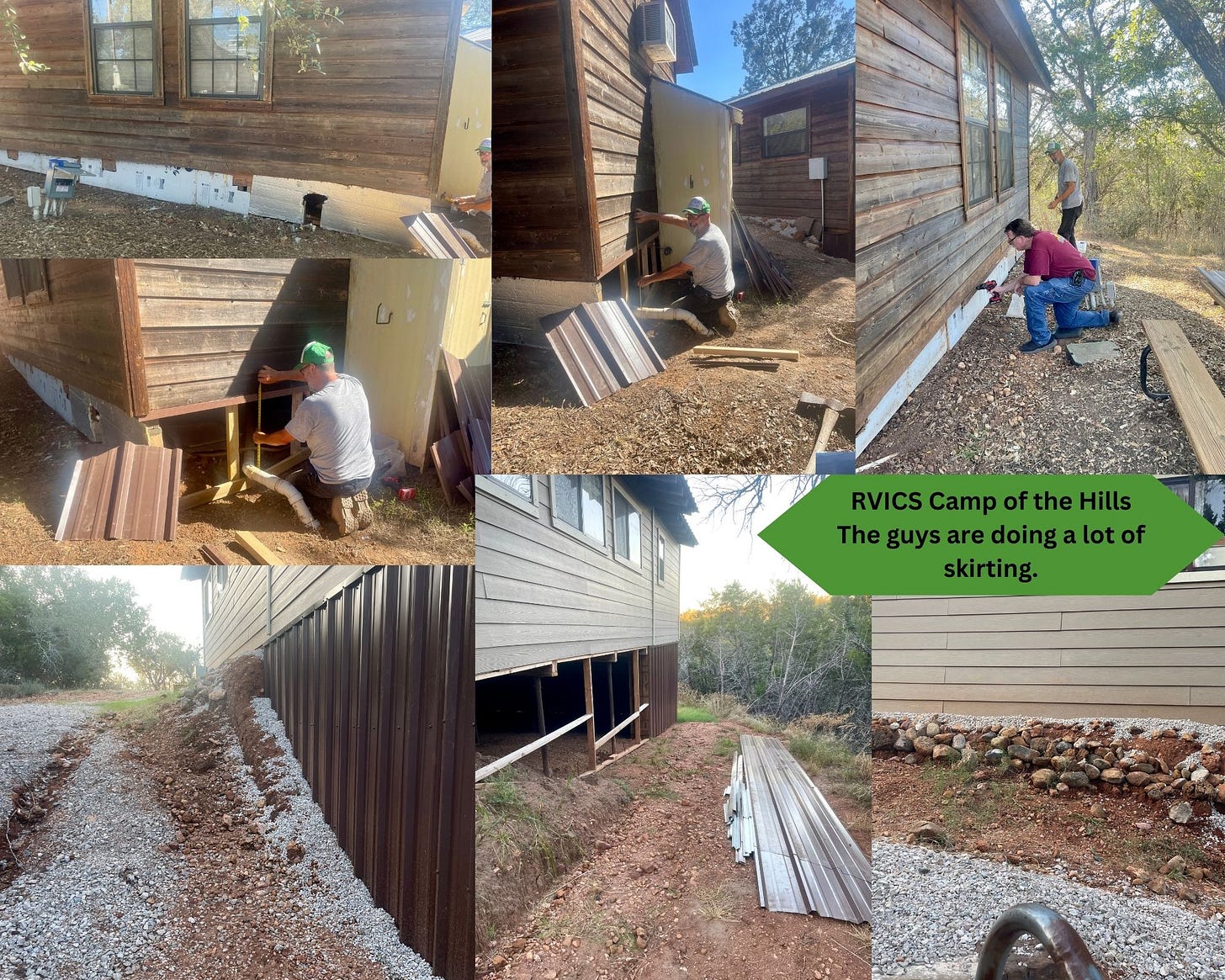 A Canva collage of Bill and Tommy's shirting work on the cabins.