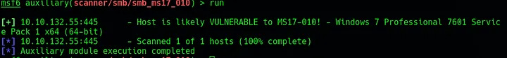 Result of the msfconsole scan.