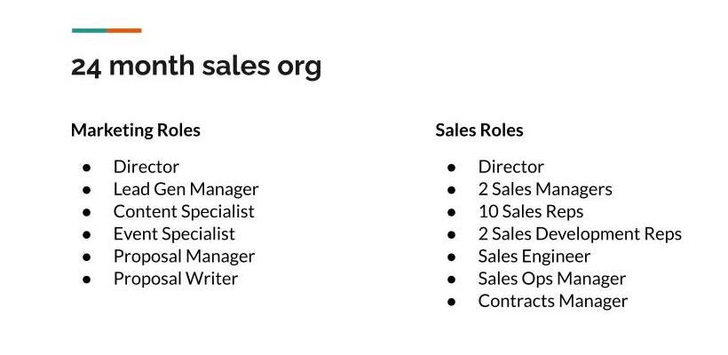 Sample sales org 24 mos from series A